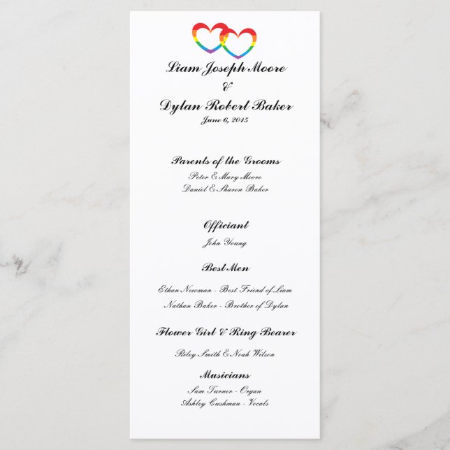 Hochzeitsprogramm "Rainbow Double Hearts" Programm (Vorderseite)