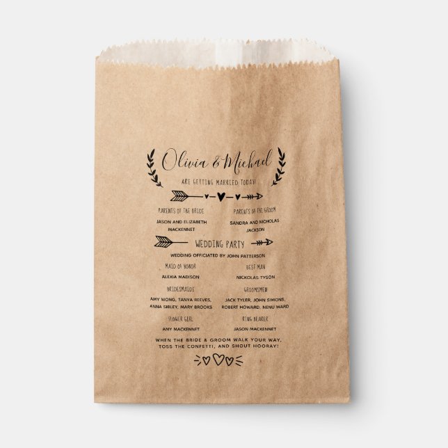 Hochzeitsprogramm Reihenfolge der Ereignisse Konfe Geschenktütchen (Vorderseite)