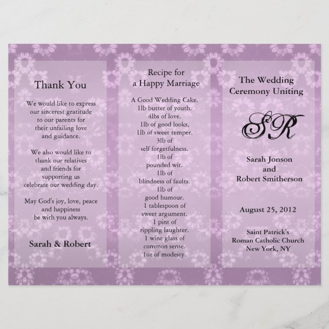 Hochzeitsprogramm Rosa Florales Flyer (Vorderseite)