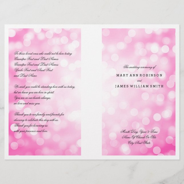 Hochzeitsprogramm Rosa Glitzer Lights (Vorderseite)