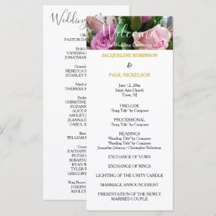 Hochzeitsprogramm rosa Rosen Gold NAMEN Programm