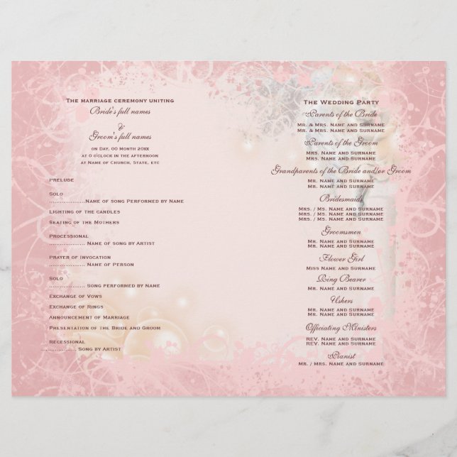 Hochzeitsprogramm rosa weiß wunderlich (Vorderseite)