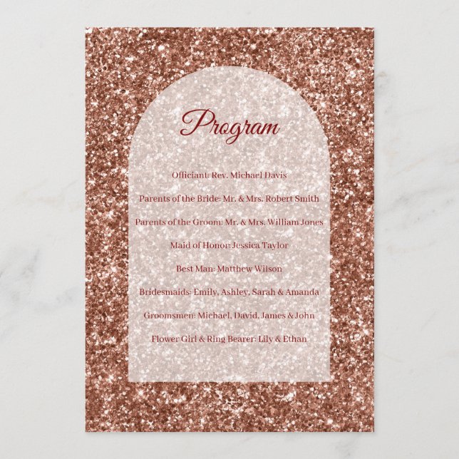 Hochzeitsprogramm Roségold Zeremonie Gebogener Gli Programm (Vorderseite)