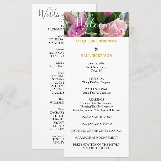 Hochzeitsprogramm Roses Gold NAMES Programm (Vorne/Hinten)