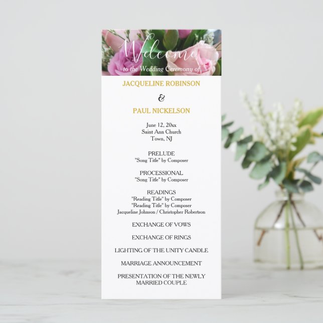 Hochzeitsprogramm Roses Gold NAMES Programm (Stehend Vorderseite)