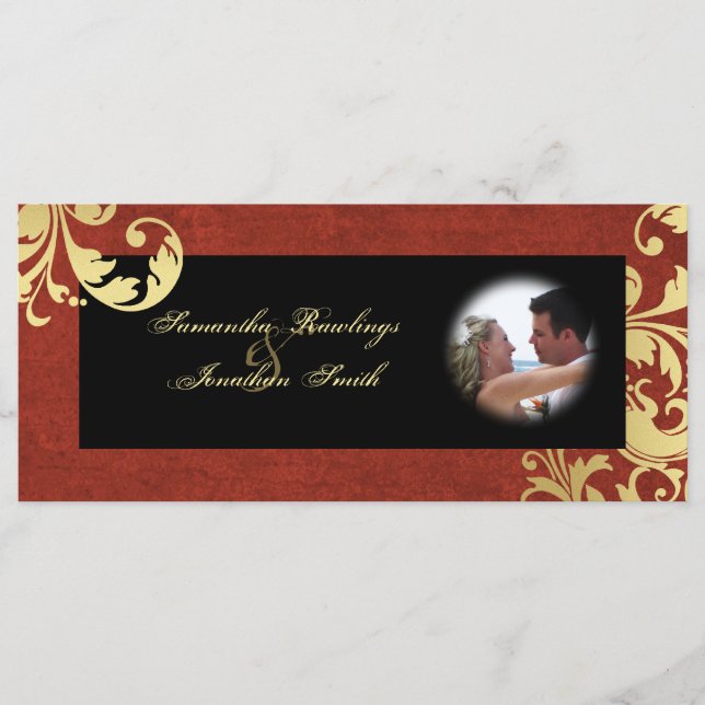 Hochzeitsprogramm - Rote und goldene Textur Blüte Programm (Vorderseite)