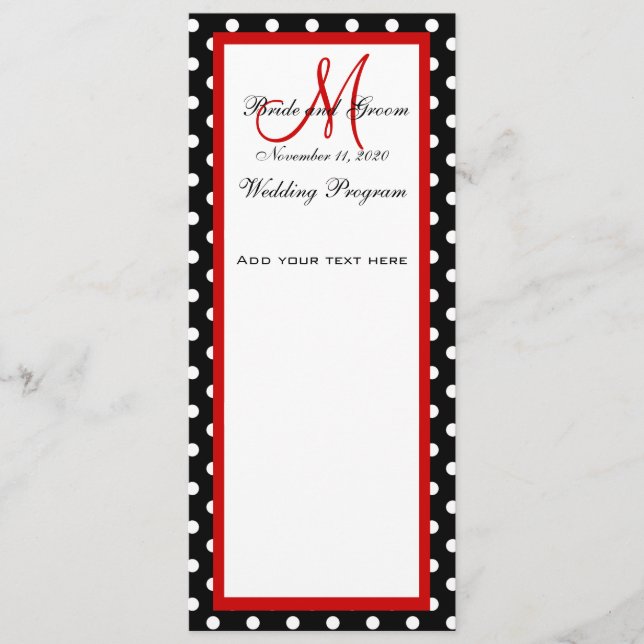 Hochzeitsprogramm Schwarz-weiße Polka Dots Programm (Vorderseite)