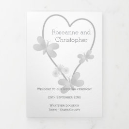 Hochzeitsprogramm Silberherz-Schmetterlinge Dreifach-gefaltete Programmkarte