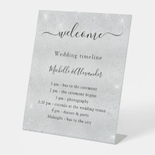 Hochzeitsprogramm Silberner Glitzer willkommen Sockelschild