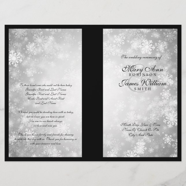Hochzeitsprogramm Silver Winter Wonderland Sparkle (Vorderseite)