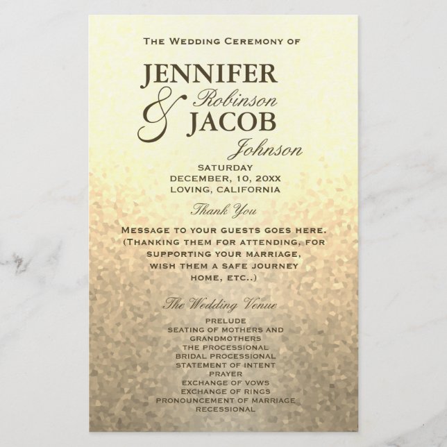 Hochzeitsprogramm | Soft Gold Glitzer Look (Vorderseite)