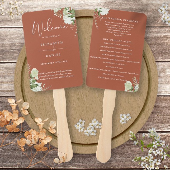 Hochzeitsprogramm Terracotta Floral Greenerity Fächer (Terracotta Floral Greenery Wedding Program Hand Fan)