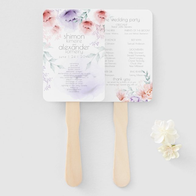 Hochzeitsprogramm | Trendy Coral Aquarelle Peonies Fächer (Vorne und Hinten)