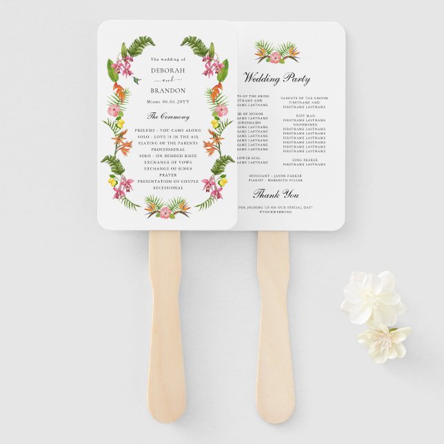 Hochzeitsprogramm Tropical Floral & Greenery Garde Fächer (Vorne und Hinten)