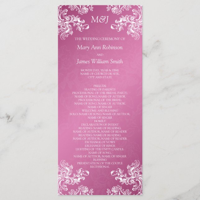 Hochzeitsprogramm Vintage Wirbel 2 Rosa Programm (Vorderseite)