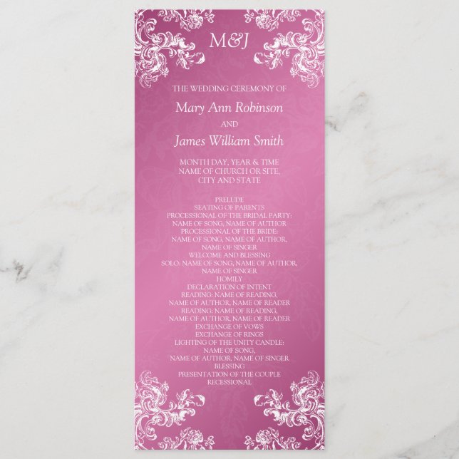 Hochzeitsprogramm Vintage Wirbel 2 Rosa Programm (Vorderseite)