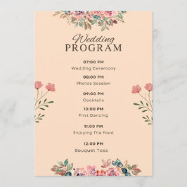 Hochzeitsprogramm – Wasserfarben Florales Beiges D Programm