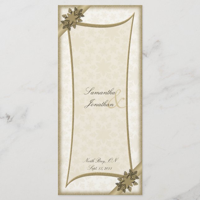 Hochzeitsprogramm Winter Gold & Weiße Schneeflocke Programm (Vorderseite)