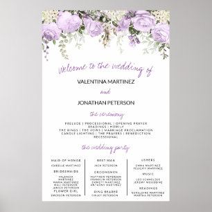 Hochzeitsprogramm Zeichengröße Lila Rose Blumenmus Poster
