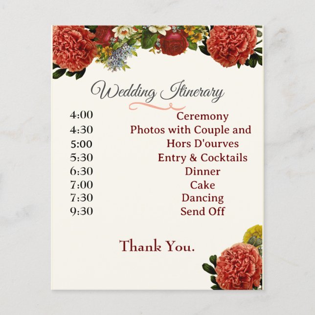 Hochzeitsprogramm, Zeitplan, BOHO Floral Retro (Vorderseite)