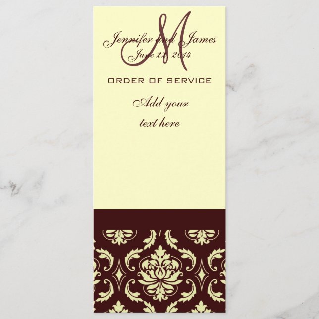 Hochzeitsprogramme Brown Cream Damask Programm (Vorderseite)