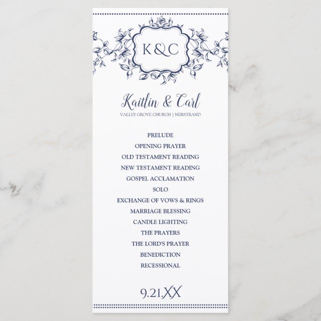 Hochzeitsprogramme - Elegante Blaue Reben Programm (Vorderseite)