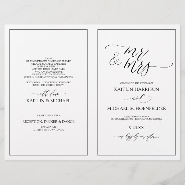 Hochzeitsprogramme Elegante Skinny Calligraphy Bla (Vorderseite)