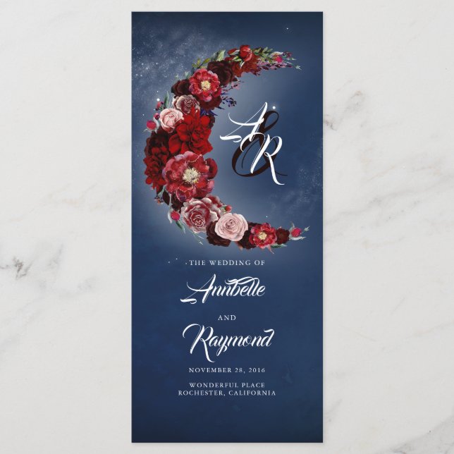 Hochzeitsprogramme für Burgund und Navy Blue Vinta Programm (Vorderseite)