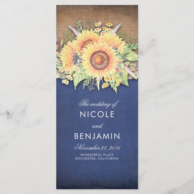 Hochzeitsprogramme für Burlap Lace und Sunflowers Programm (Vorderseite)