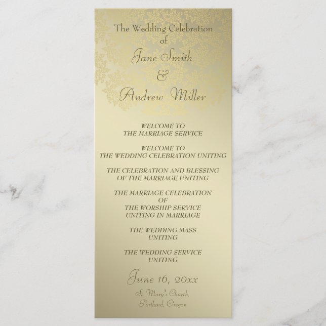 Hochzeitsprogramme für Golden Damask Programm (Vorderseite)