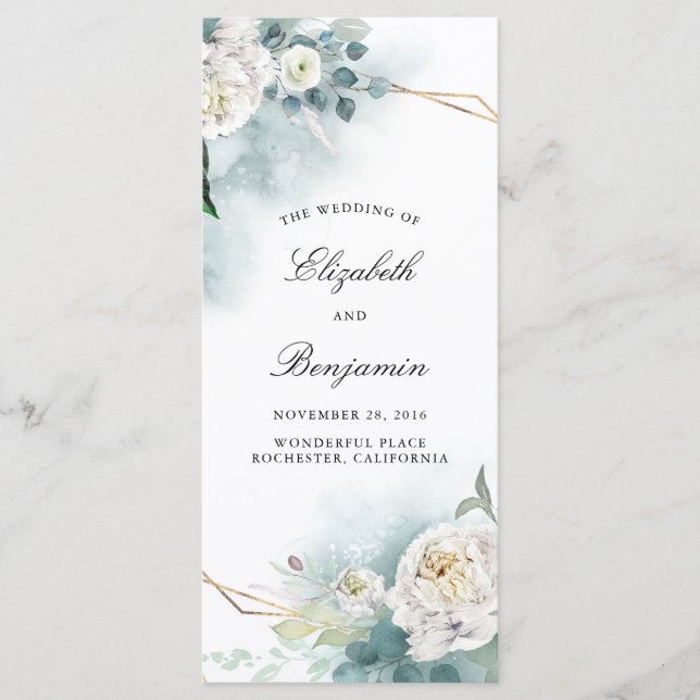 Hochzeitsprogramme für Grünpflanzen und Weiße Blum Programm (Vorderseite)