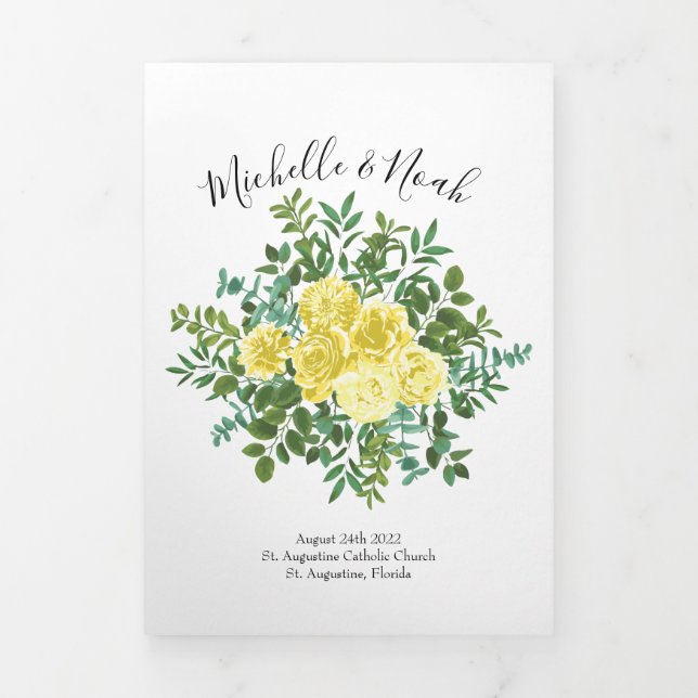 Hochzeitsprogramme für hellgelbe Rose und Peelings Dreifach-gefaltete Programmkarte (Cover)