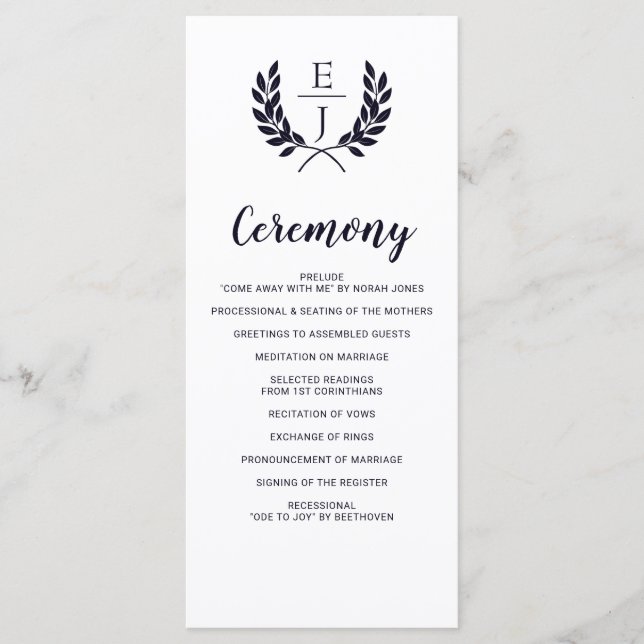 Hochzeitsprogramme für Navy-Classic-Monogramm Programm (Vorderseite)