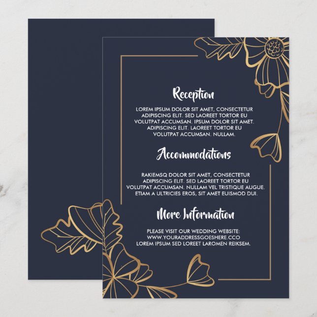 Hochzeitsprogramme für Navy und Golden Blues Einladung (Vorne/Hinten)