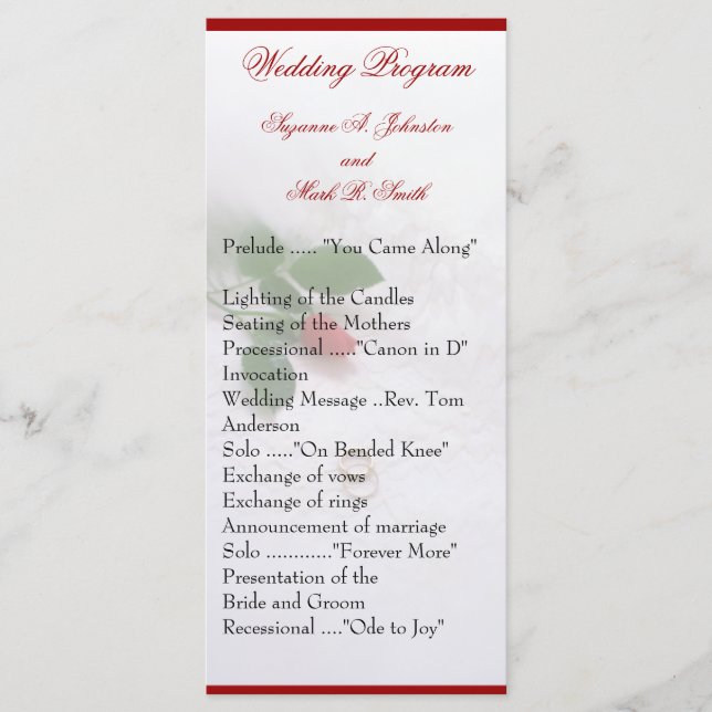 Hochzeitsprogramme für Rose Programm (Vorderseite)