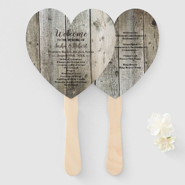 Hochzeitsprogramme für rustikales Landwaldkorn Fächer (Vorne und Hinten)