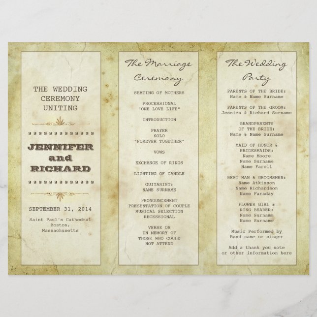 Hochzeitsprogramme für Vintage Typografie (Vorderseite)