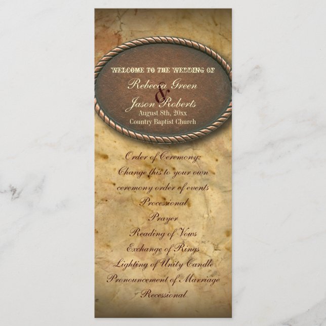 Hochzeitsprogramme für Vintage Western Programm (Vorderseite)