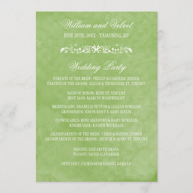 Hochzeitsprogramme für Wasserfarben Programm (Vorderseite)