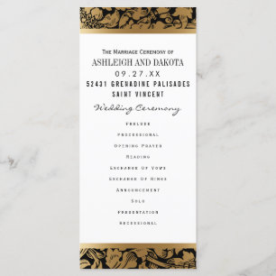 Hochzeitsprogramme   Golden Floral Damask auf schw Programm