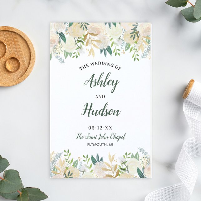 Hochzeitsprogramme mit Blush Gold und Green Floral (Von Creator hochgeladen)