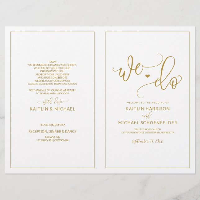Hochzeitsprogramme Moderne Bounce-Kalligrafie Gold (Vorderseite)