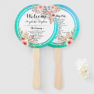 Hochzeitsprogramme Moderne rosa Aquamarine Goldpun Fächer