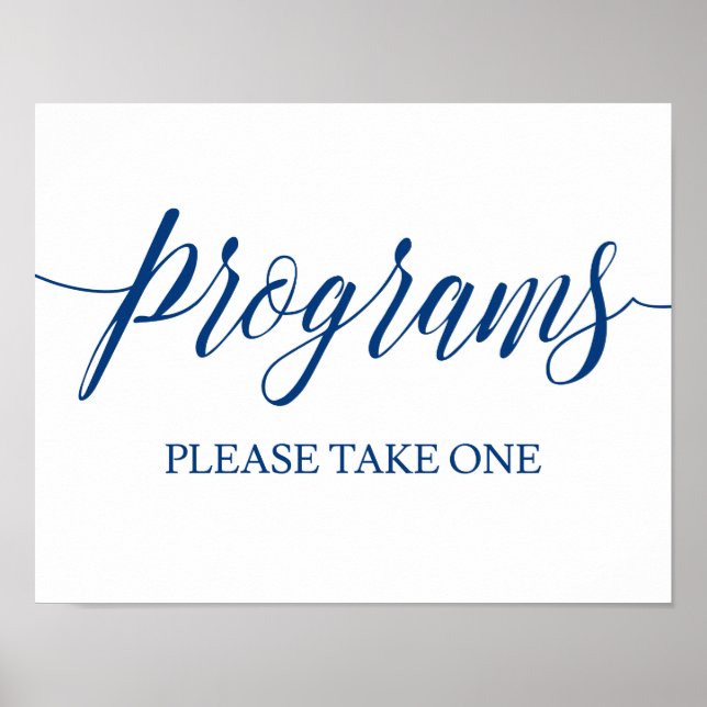 Hochzeitsprogramme Zeichen in Navy Blau Kalligrafi Poster (Vorne)