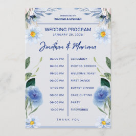 Hochzeitsprogrammkarte – Blaues florales Zeitstrah Programm