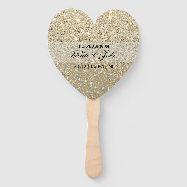 Hochzeitsprogrammlüfter - Gold Glitzer Fab Fächer (Vorderseite)