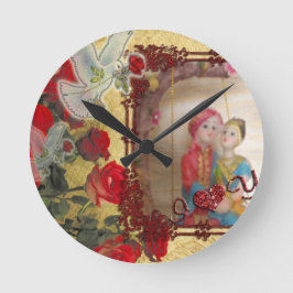 Hochzeitspuppe Portrait Grafik drucken Runde Wanduhr