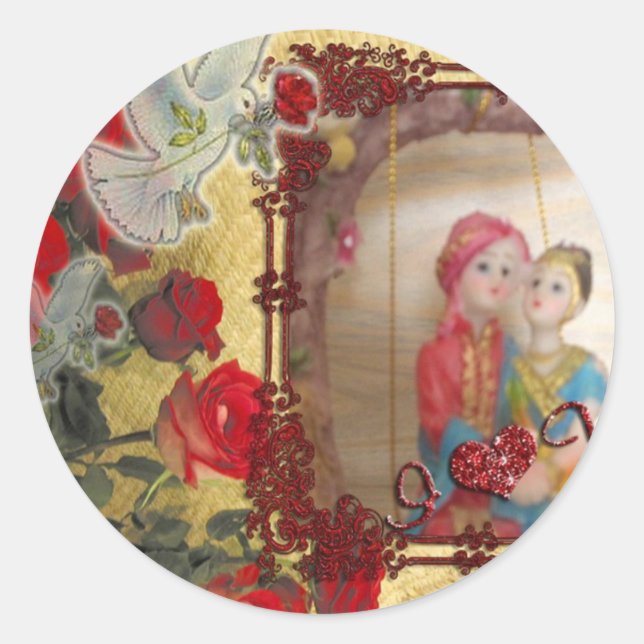 Hochzeitspuppe Portrait Grafik drucken Runder Aufkleber (Vorderseite)