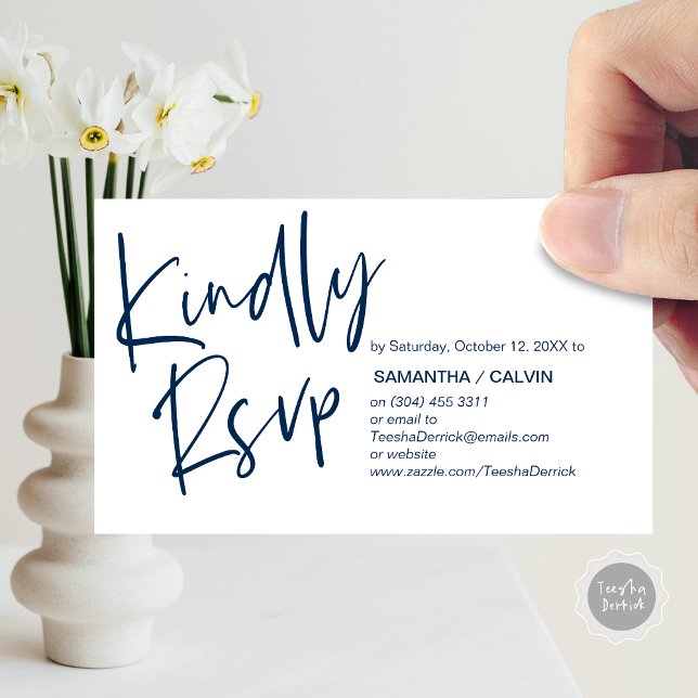 Hochzeitsrabatt, Lässige Eleganz, Einladung zu ant (Kindly RSVP, Wedding Invitation Response Enclosed Card, in Navy Blue)