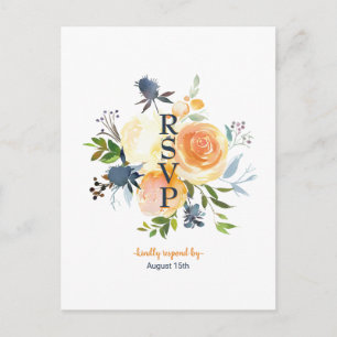 Hochzeitsraeume für Navy Blue und Coral Watercolor Einladungspostkarte